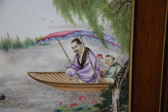 A Chinese famille rose porcelain plaque, Republic period, plaque approx. 38 x 25cm, in a hardwood frame